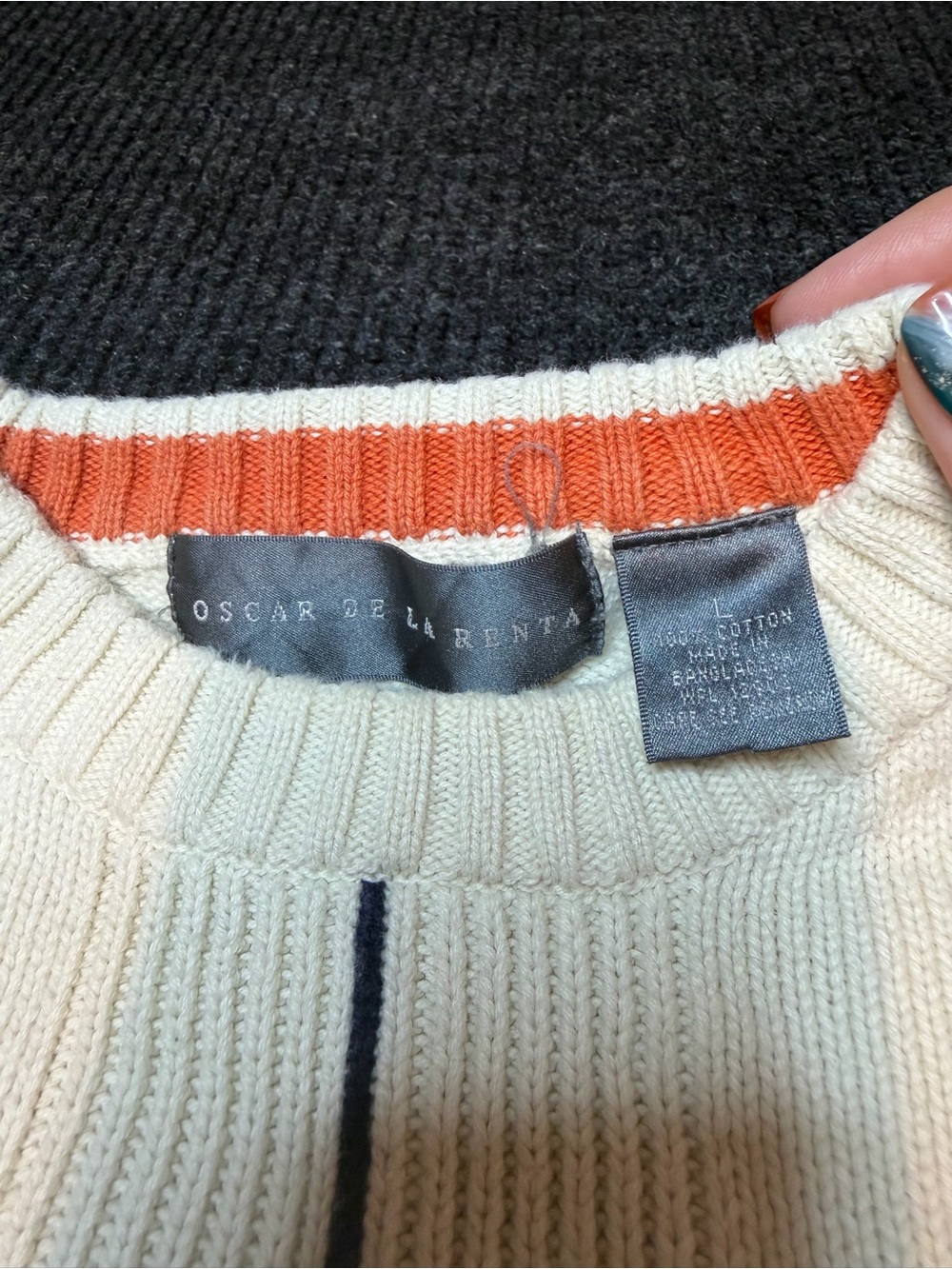 Vintage Oscar De LaRenta Men's Cream Windowpane Crewneck Sweater - Picture 2 of 4